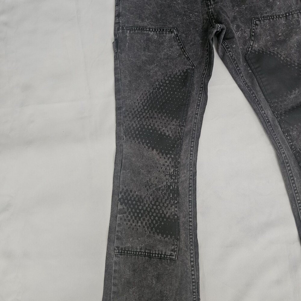 Men's Washed Charcoal Patchwork Jeans - Picture 5 of 16